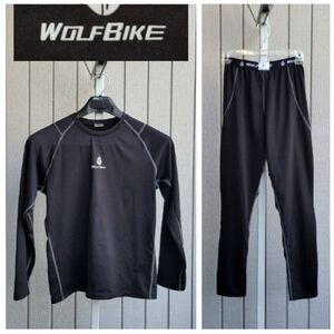 WOLFBIKE Cycling 2pc Windproof Set Pants & Shirt EUC Men's Medium Black